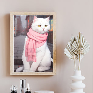 Póster Cañón rosa de gato blanco otoño invierno Manga art