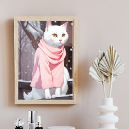 Póster Cañón rosa de gato blanco otoño invierno Manga art