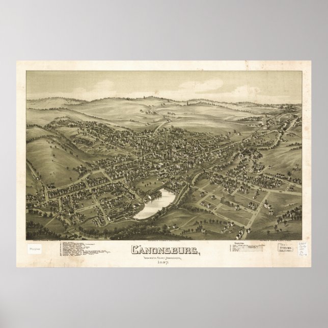 Póster Canonsburg Pennsylvania 1897 Antique Panoramic Map (Frente)
