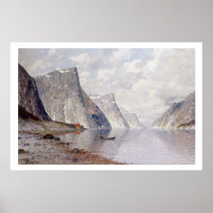 Póster Canotaje en un fiordo noruego (aceite en lona)