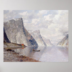 Póster Canotaje en un fiordo noruego (aceite en lona)