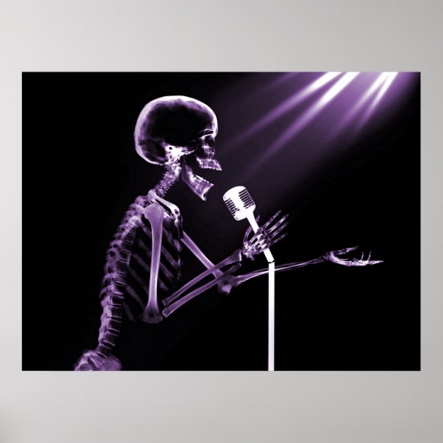 PÓSTER CANTANDO DE SKELETON DE RAYO X EN MIC RETRO - PURP (Frente)