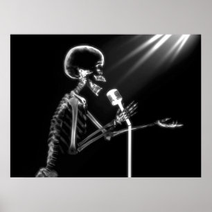 PÓSTER CANTANDO DE X-RAY SKELETON EN RETRO MIC - B&W