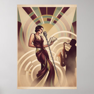 Póster Cantante de Jazz y Saxofonista Art Déco Art
