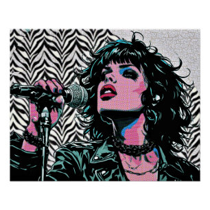 Póster Cantante de Pop Art Rosa Verde Roquero Punk Amante