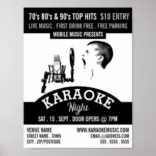 Póster Cantante solitario, anuncio de evento de Karaoke