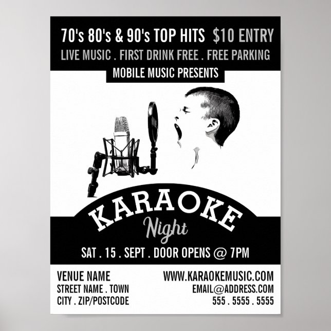 Póster Cantante solitario, anuncio de evento de Karaoke (Frente)