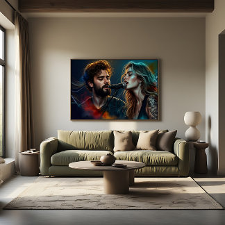 Póster Cantantes de Dúo Romántico Iluminación Colorida