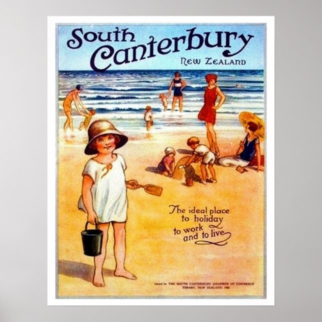 Póster Canterbury del Sur, Nueva Zelanda, gente en la pla (Frente)