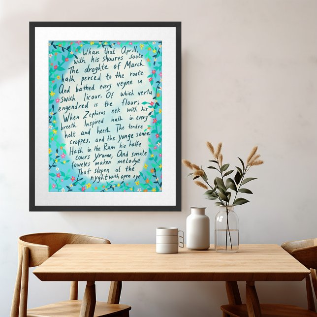 Póster Canterbury Tales Springtime Cita en inglés medio (Canterbury Tales Springtime Middle English Quote Poster Librarian Professor Aesthetic Cottagecore)