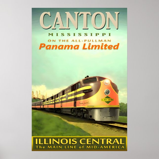 Póster CANTON MS Ferrocarril Central de Illinois PANAMA L (Frente)