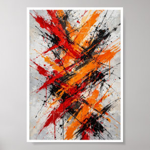 Póster Caos Ígneo - Rojo Naranja Negro Salpicaduras Abstr