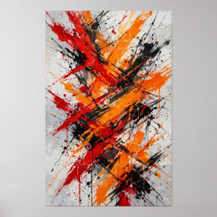 Póster Caos Ígneo - Rojo Naranja Negro Salpicaduras Abstr