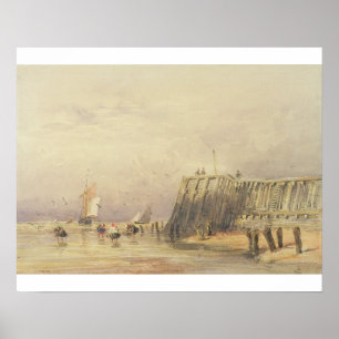 Póster Capa de mar con barcazas de vela y figuras de