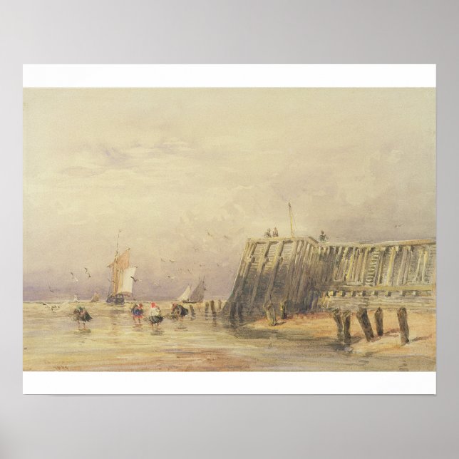 Póster Capa de mar con barcazas de vela y figuras de (Frente)