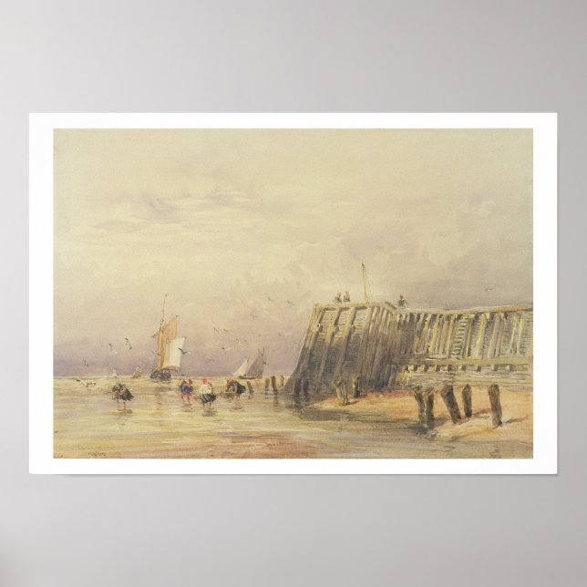 Póster Capa de mar con barcazas de vela y figuras de (Frente)