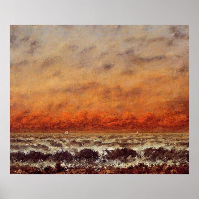 Póster Capa de mar, hermosa pintura de Gustave Courbet (Frente)