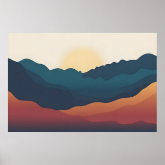 Póster Capas abstractas de montañas en azul profundo y na