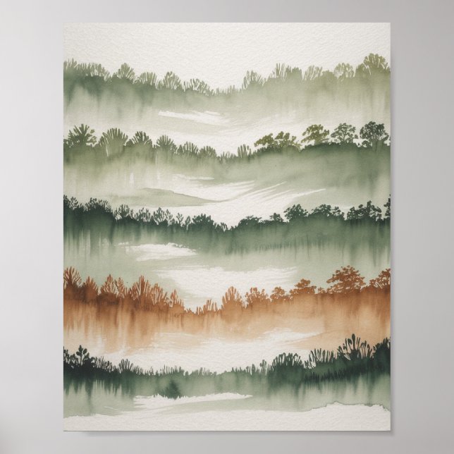 Póster Capas de bosques polvorientos - Paisaje acuático (Frente)