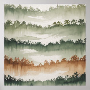 Póster Capas de bosques polvorientos - Paisaje acuático