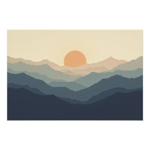 Póster Capas de calma - Minimalista atardecer de montaña