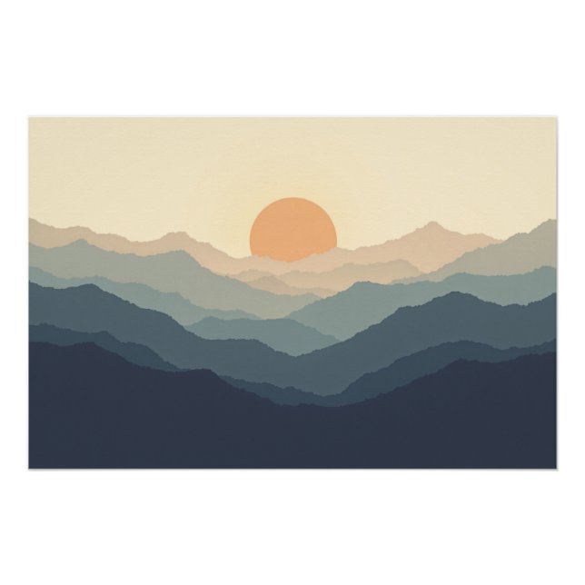 Póster Capas de calma - Minimalista atardecer de montaña (Anverso)