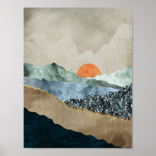 Póster Capas de montaña texteadas con brillo de atardecer