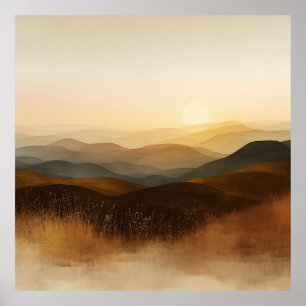 Póster Capas de puesta de sol de colinas rodantes de hora