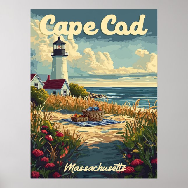 Póster Cape Cod Beach, Massachusetts Vintage (Frente)