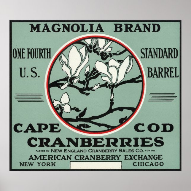 Póster Cape Cod Magnolia Brand Cranberry Label (Frente)