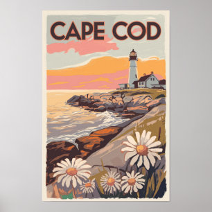 Póster Cape Cod Massachusetts Painterly Travel Art Retro