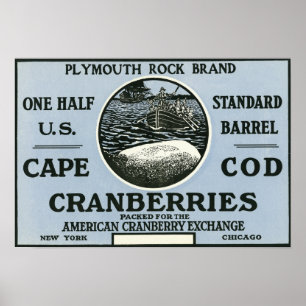 Póster Cape Cod Plymouth Rock Brand Cranberry Label