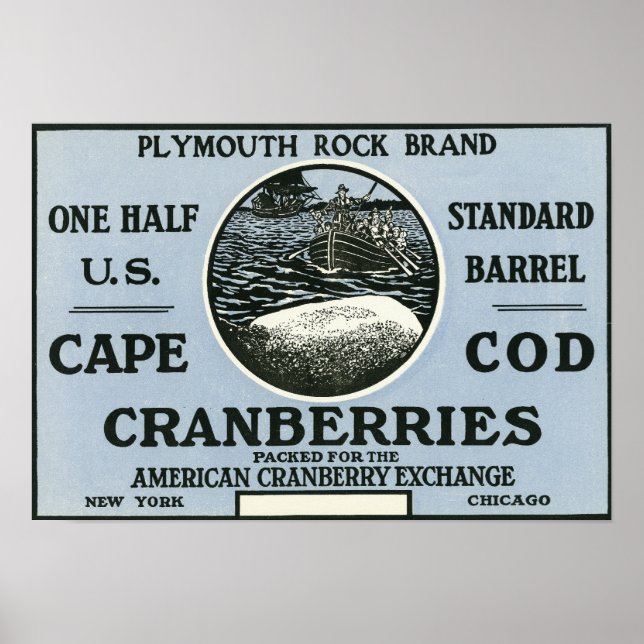 Póster Cape Cod Plymouth Rock Brand Cranberry Label (Frente)