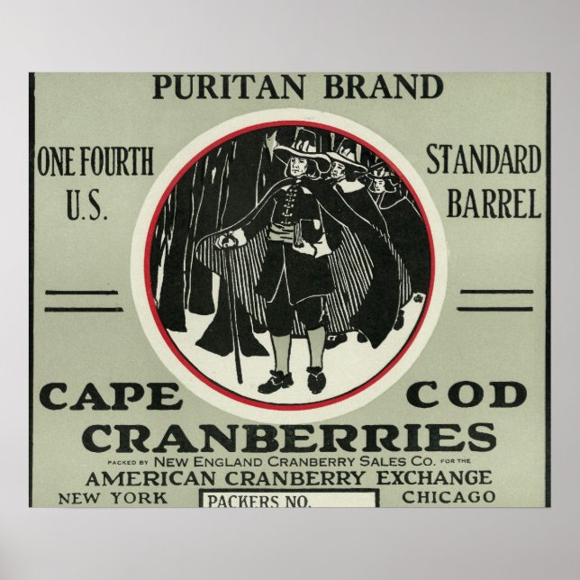 Póster Cape Cod Puritan Brand Cranberry Label (Frente)