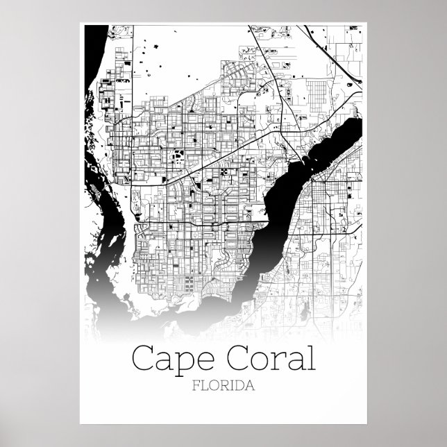 Póster Cape Coral Map - Florida - City Map Poster (Frente)