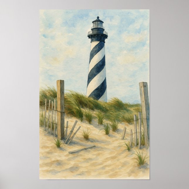 Póster Cape Hatteras Lighthouse Watercolor (Frente)