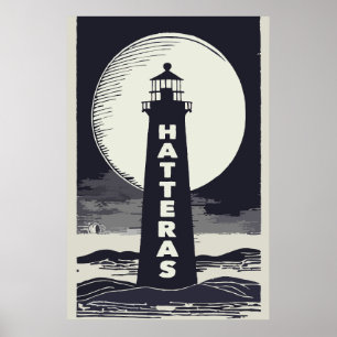 Póster Cape Hatteras North Carolina Lighthouse Moon