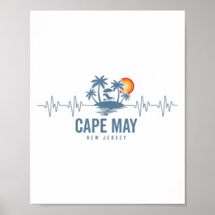 Póster Cape May Beach New Jersey Vintage Sunset Heart de