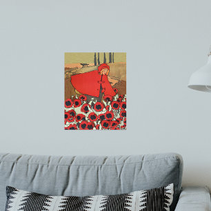 Póster Caperucita Roja Lobo Flores de Amapola Vintage