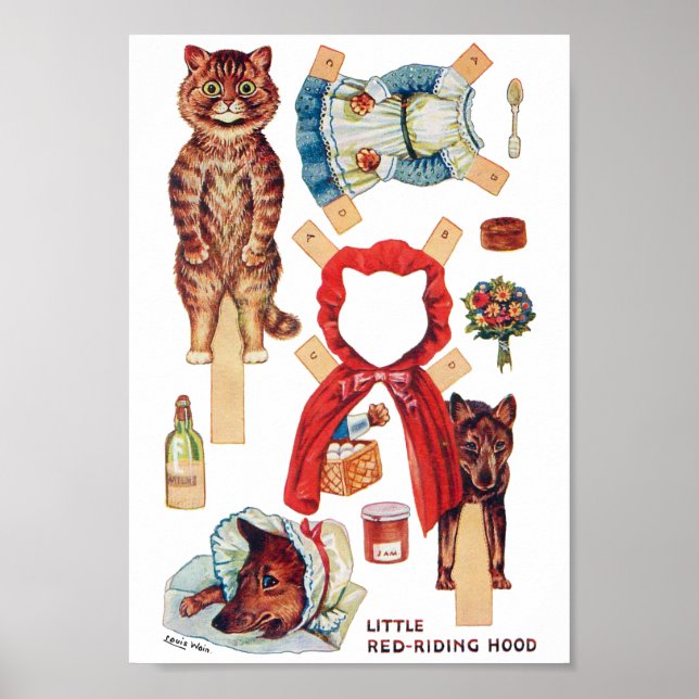 Póster Caperucita Roja, muñeca de papel, Louis Wain (Frente)