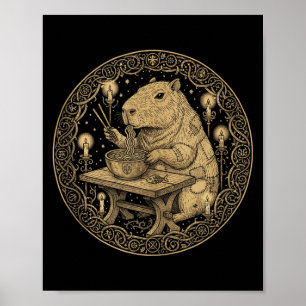 Póster Capibara Divertida Mundo Antiguo Medieval Ramen Fa