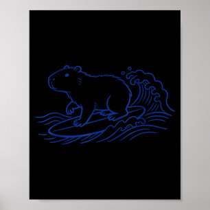 Póster Capibara divertido surfeando grandes olas vibracio