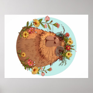 Póster Capibara en copas de sol en verano