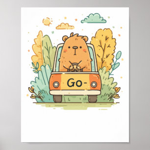 Póster Capibara En Un Coche – ¡Vamos! Motivacional Animal