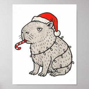 Póster Capibara fumando cigarrillo feo de Navidad Gen Z