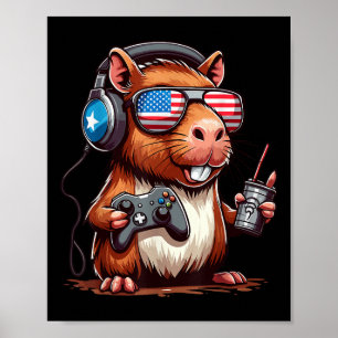 Póster Capibara Gamer del 4 de Julio – Animación Patrióti