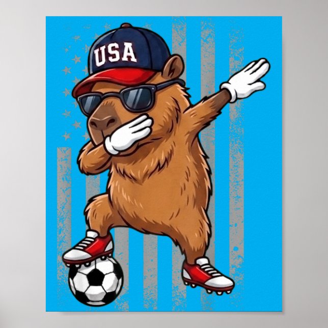 Póster Capibara haciendo dabbing fútbol divertido chicos  (Frente)