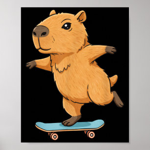 Póster Capibara Patinador Divertido Patineta Bailarina Ni