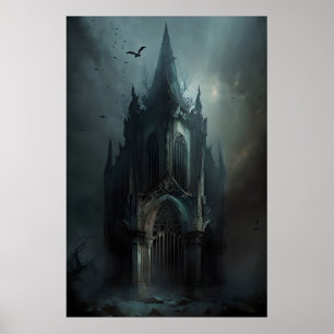 Póster Capilla Abandonada Oscura Dark Academia, Antiguo