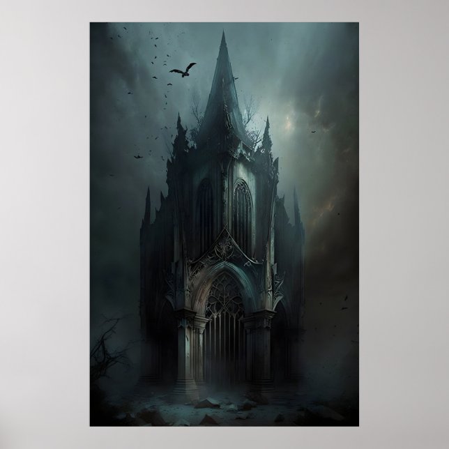 Póster Capilla Abandonada Oscura Dark Academia, Antiguo (Frente)